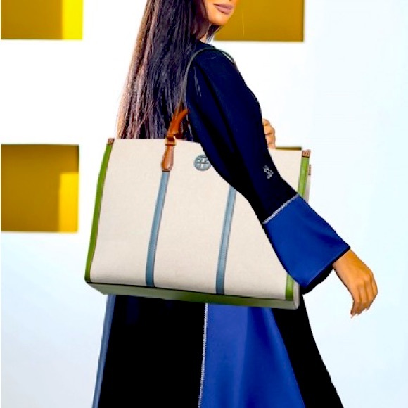 Tory Burch Handbags - Rare! Tory Burch Blake Canvas & Leather Jumbo Large Tote Double Handles